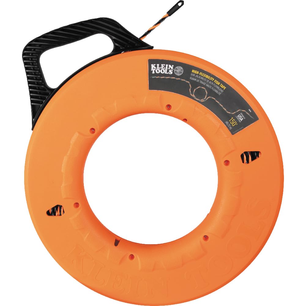 Klein Tools 50376 150-Foot Electrical Fish Tape - High-Flex Polyester 3-Strand Braided Wire Puller with Non-Conductive Tip for Electricians & DIY Home Wiring Projects