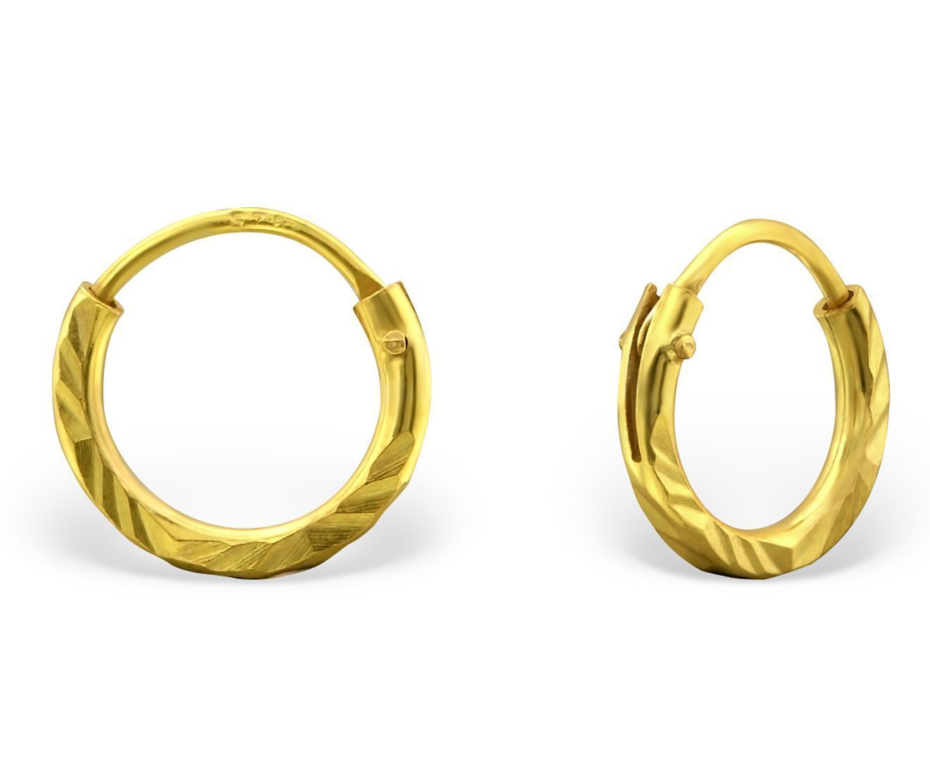 14K Gold Plated Sterling Silver Diamond Cut 8mm Hoop Earrings for Women - Elegant Everyday Jewelry Gift for Her, Perfect for Parties, Weddings & Special Occasions
