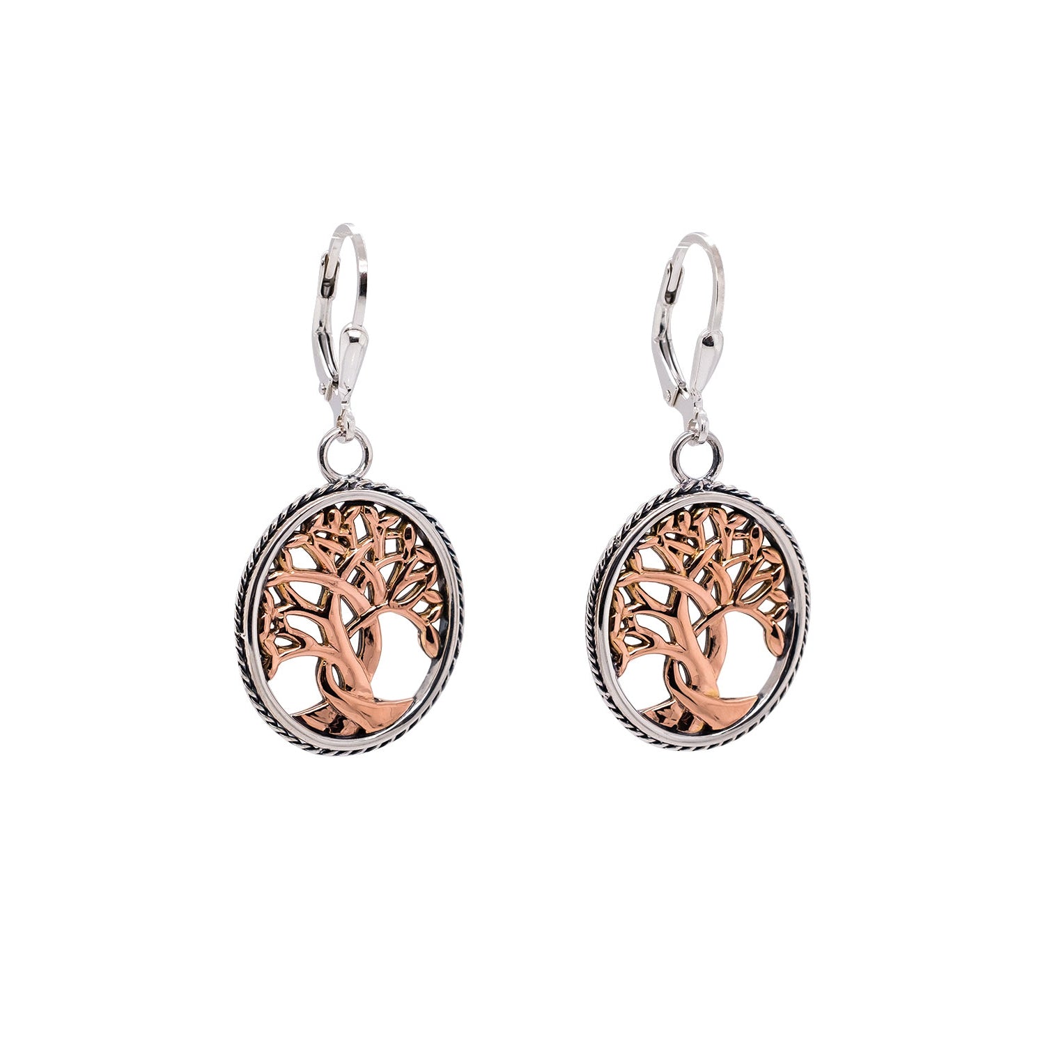10K Yellow Gold & Rose Gold Tree of Life Earrings for Women - Sterling Silver Dangle Drop Earrings - Perfect for Weddings, Parties & Everyday Wear
