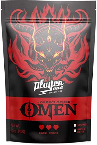 Dark Roast Espresso Coffee Beans - Overclocked Omen Premium Ground Coffee - 12oz Fresh Roasted Arabica - Perfect for Morning Brew & Afternoon Pick-Me-Up
