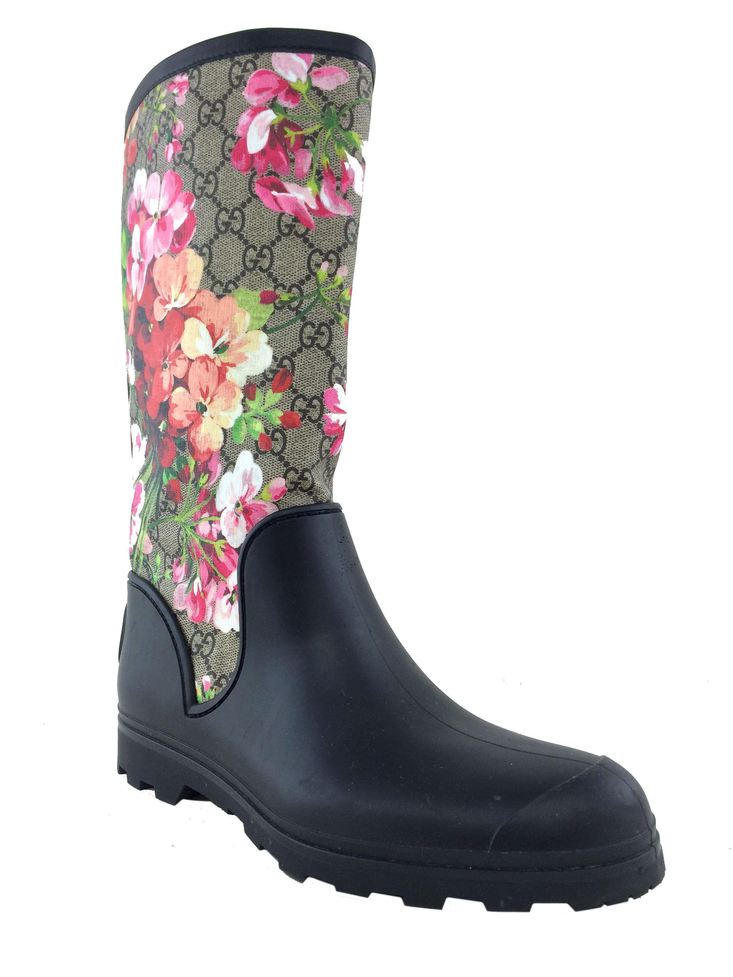 Gucci Prato GG Blooms Rain Boots Women's Size 10 - Waterproof Garden Boots for Outdoor Walking, Gardening & Rainy Days