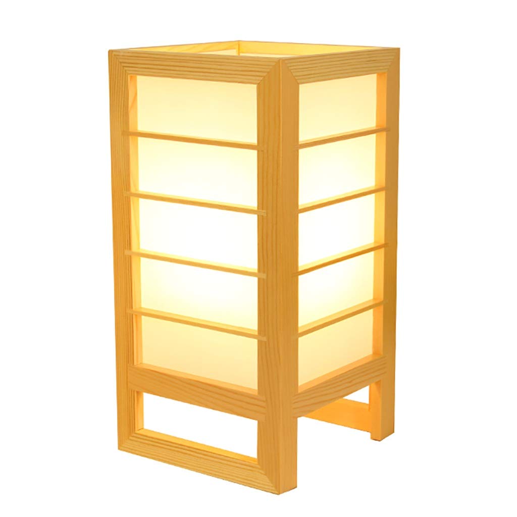 Japanese Style Room Lamp - Southeast Asian Inspired Bedside Reading Table Light with Unique Scotch Pine Wood Base & PVC Translucent Shade (30cm Height) - Perfect for Bedroom, Living Room & Study Decor