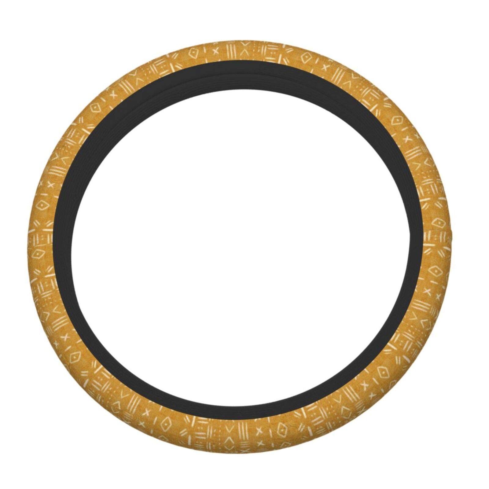 Universal 15 Inch Bohemian Tribal Car Steering Wheel Cover - Mustard Color for Women, Men & Girls | Non-Slip Grip & Stylish Protection for Daily Commute & Road Trips