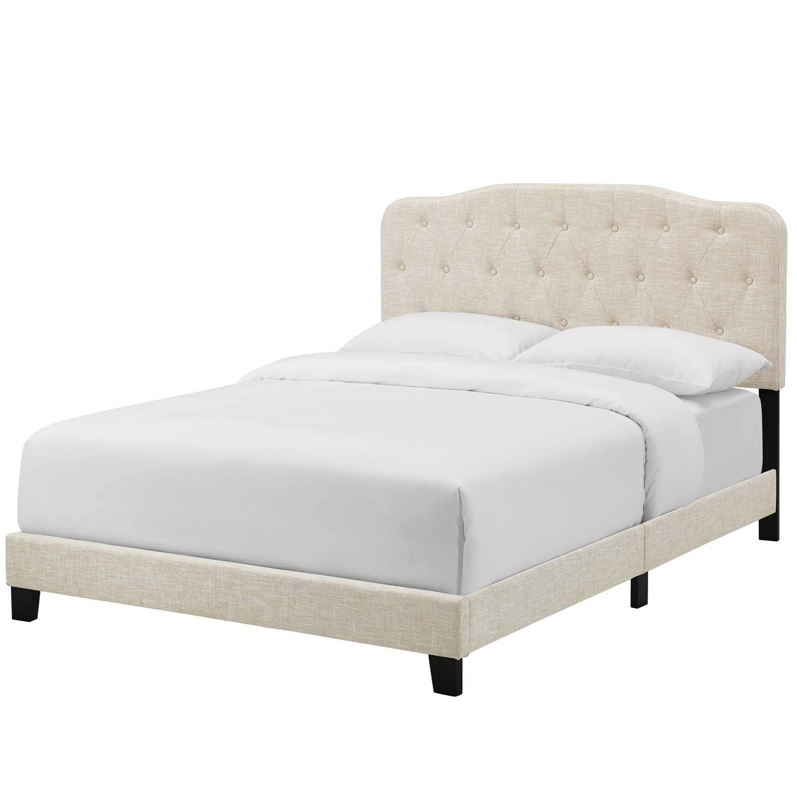 Modern Contemporary Urban Design Beige Fabric Platform Bed Frame for Stylish Minimalist Bedrooms