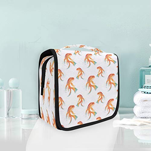 Foldable Orange Fish Cosmetic Bag - Travel Toiletry Organizer for Women & Girls - Perfect for Bathroom & Makeup Storage