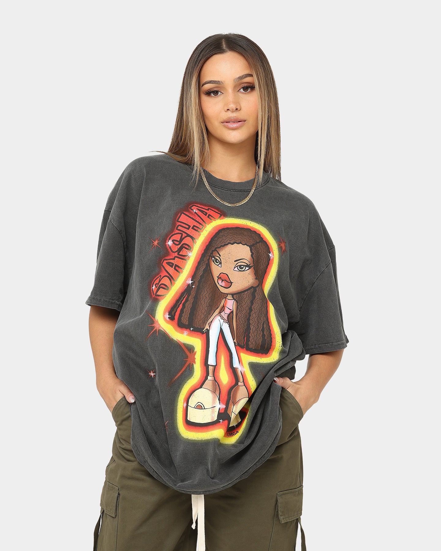 Bratz Sasha Vintage Heavyweight T-Shirt - Black Wash | American Thrift Style | Perfect for Casual Wear, Cosplay & 90s Fashion Lovers