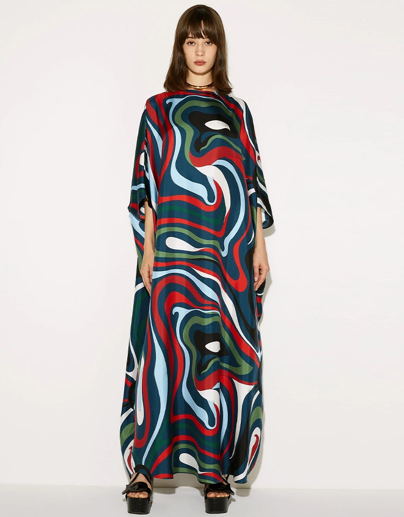 Elegant Black Silk Crepe Kaftan Dress - Women's Luxury Lounge Wear for Home, Beach & Special Occasions