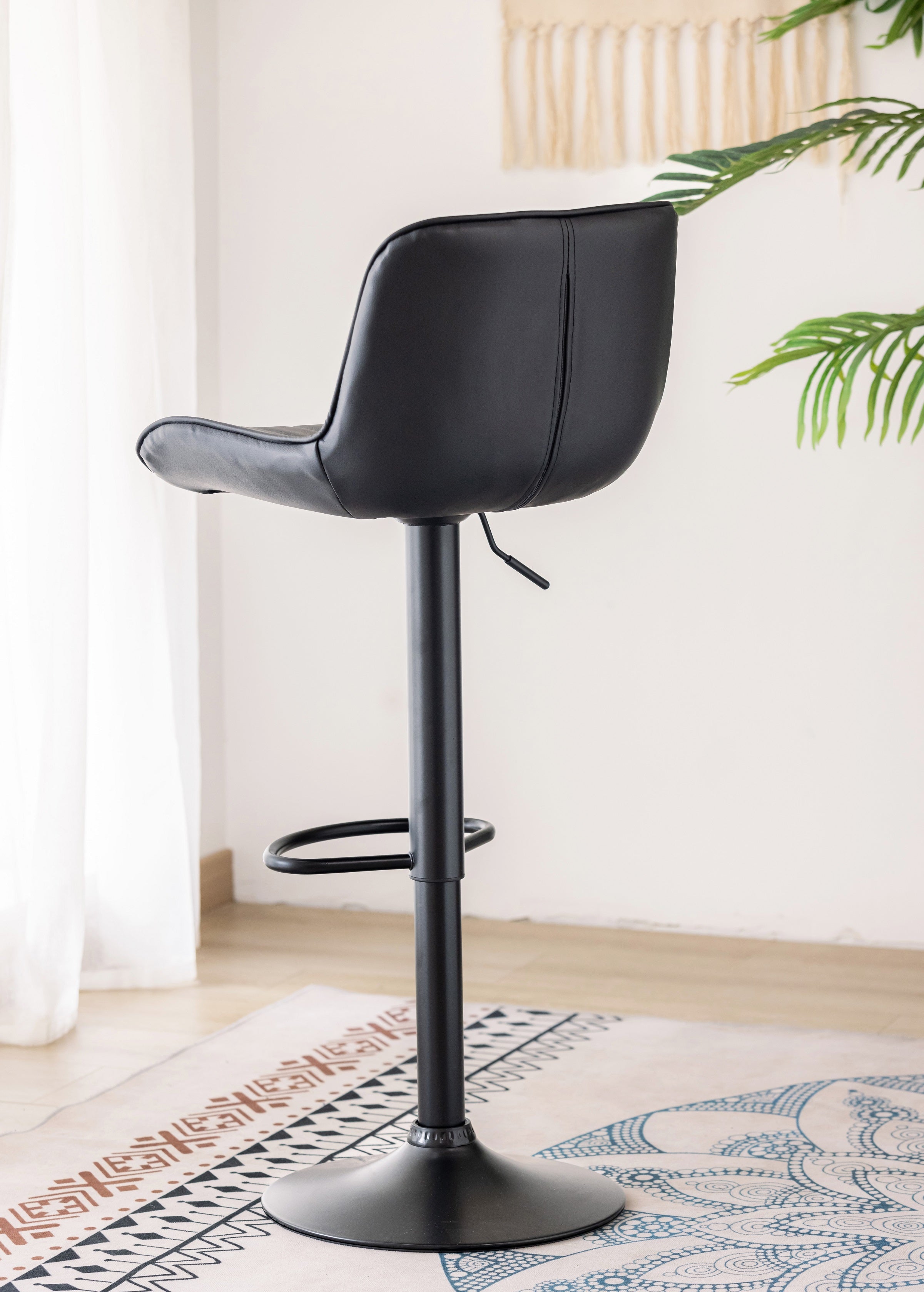 AffordFlex Black Bar Stools Set of 2 - Adjustable Height Counter Stools for Kitchen Island, Breakfast Bar & Home Decor - Modern PU Leather Barstools with Backrest & Footrest