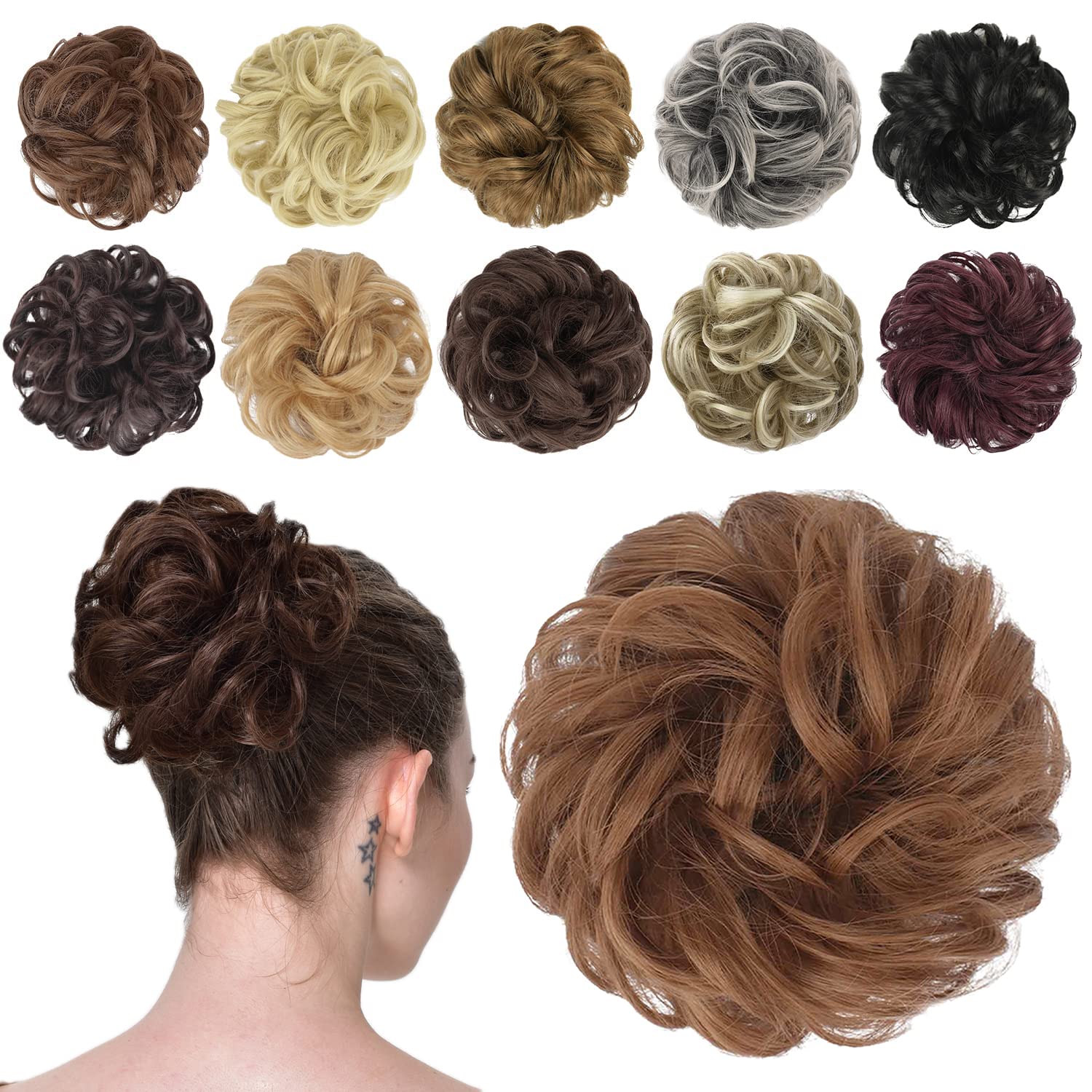 FESHFEN Synthetic Hair Bun Extensions - Messy Hair Scrunchies & Hair Donut for Women | Updo & Ponytail Accessories for Everyday, Party & Special Occasions