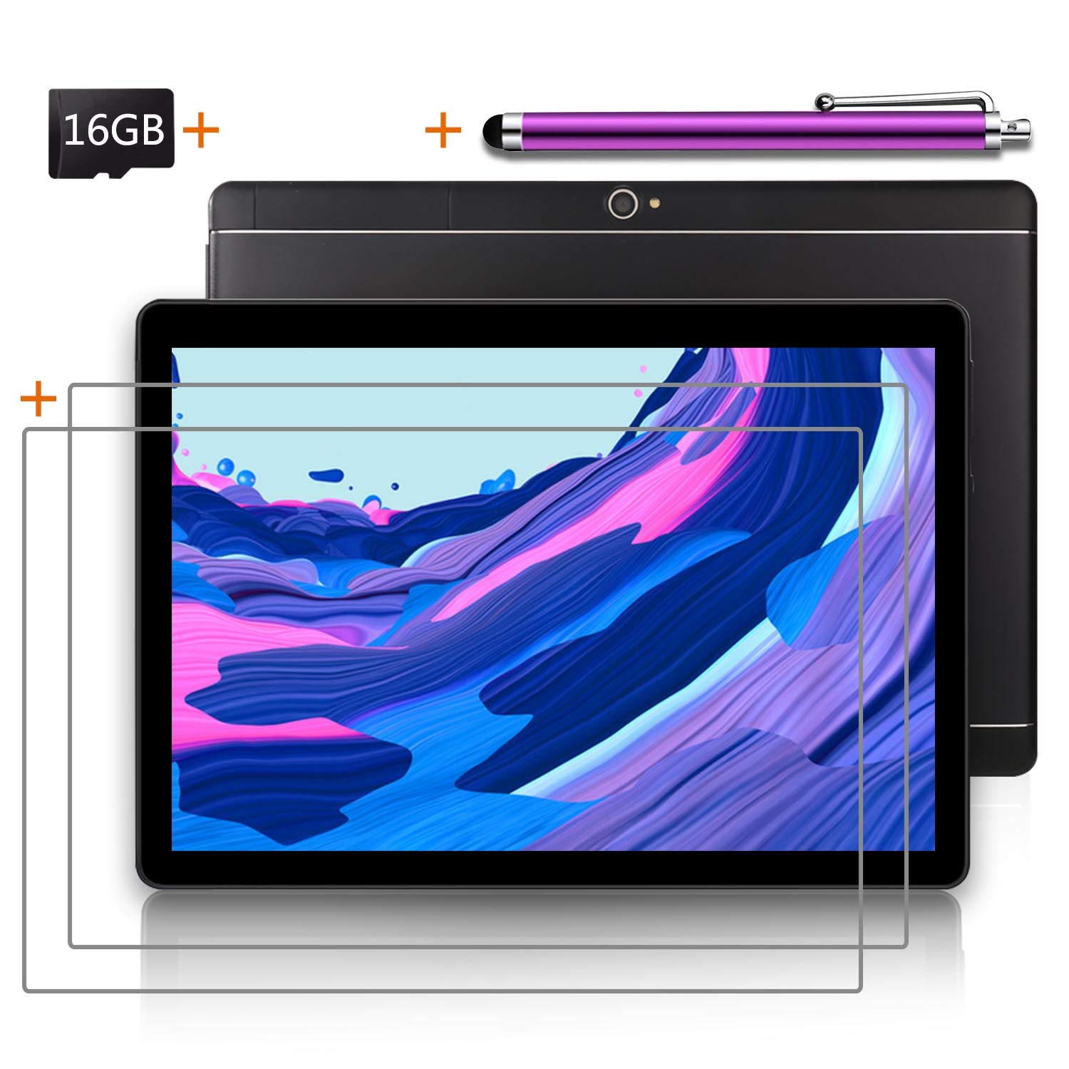 10 Inch Android Tablet with SIM Card Slot, Unlocked 3G Phablet - IPS Screen, WiFi, GPS, Bluetooth - Includes 16GB SD Card & Stylus Pen (Black) - Perfect for Travel, Work, and Online Learning