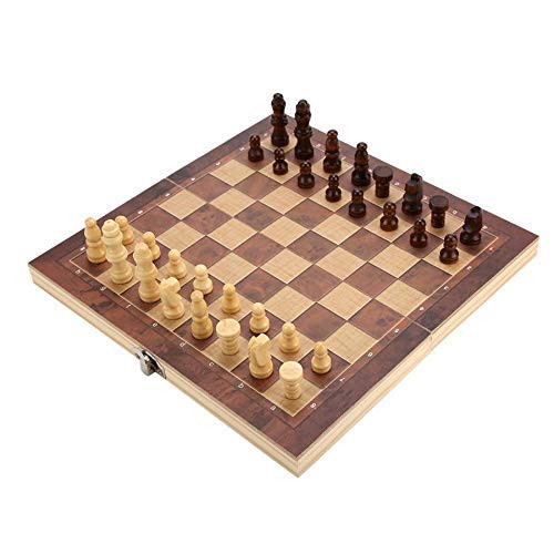 Premium 3-in-1 Wooden Chess Set - Foldable Travel Board for Chess, Backgammon & Checkers | Portable Strategy Games for Adults & Kids | Perfect for Camping, Road Trips & Family Game Nights