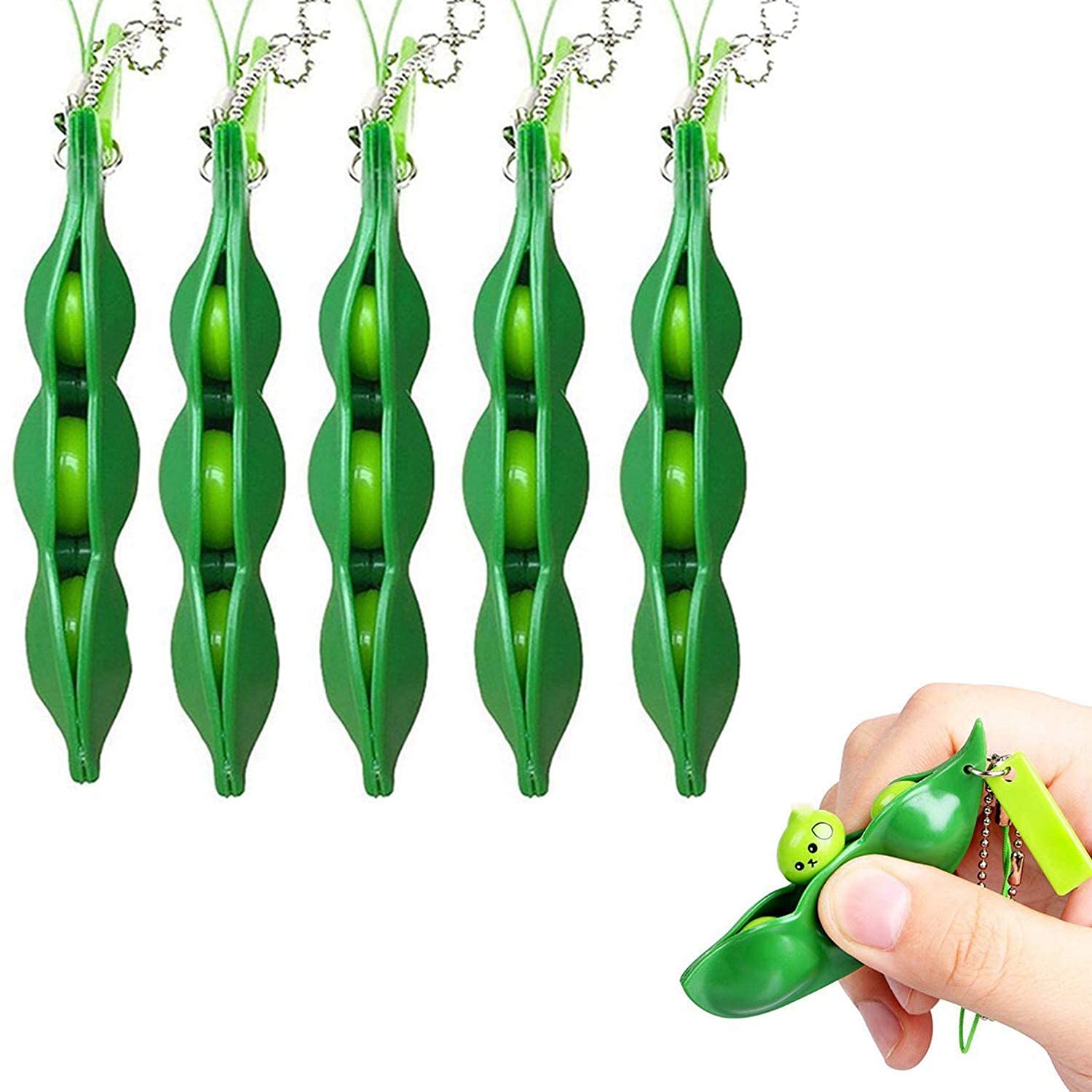 5 Pack Kawaii Squishy Bean Keychain - Cute Soybean Squeeze Fidget Toys for Kids & Adults, Stress Relief & Anxiety Reduction - Perfect for Home, Office & Travel