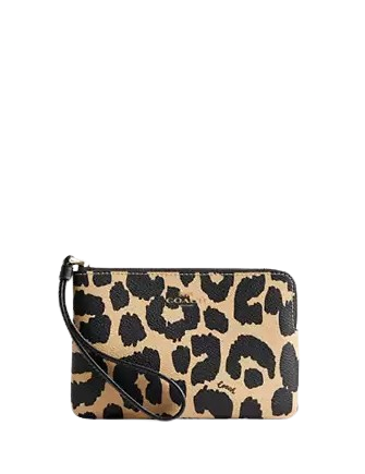 Coach Corner Zip Wristlet with Leopard Print - Stylish Crossbody Bag for Women, Perfect for Everyday Use, Travel & Night Out