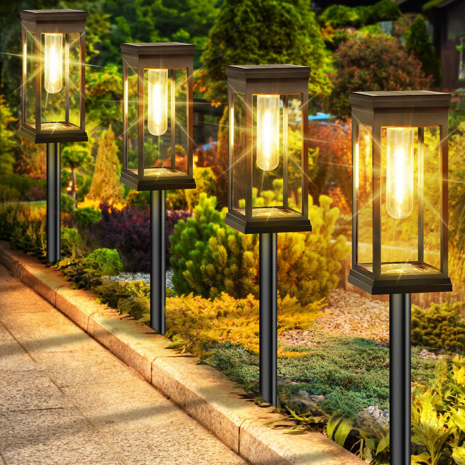 Upgraded 8-Pack Large LED Solar Pathway Lights Outdoor Waterproof - Super Bright Solar Powered Landscape Lighting for Yard, Garden Walkway - Warm White - Perfect for Driveway, Patio, Deck & Backyard Lighting