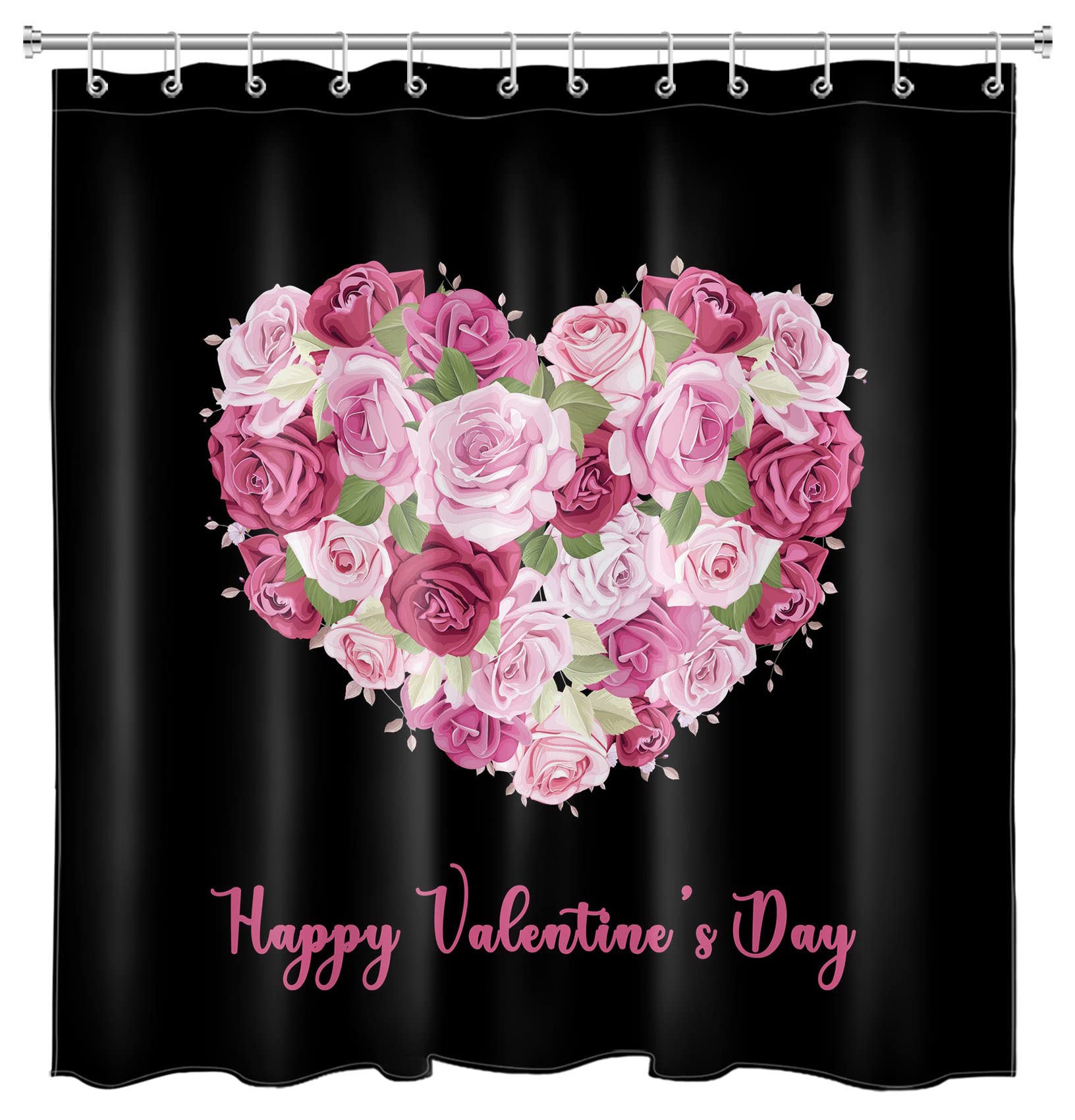 Romantic Valentine's Day Shower Curtain - Heart Floral Design Waterproof Polyester Bathroom Decor (72x72 Inches) with Hooks - Perfect for Couples' Bathroom, Anniversary Gifts & Romantic Home Decor