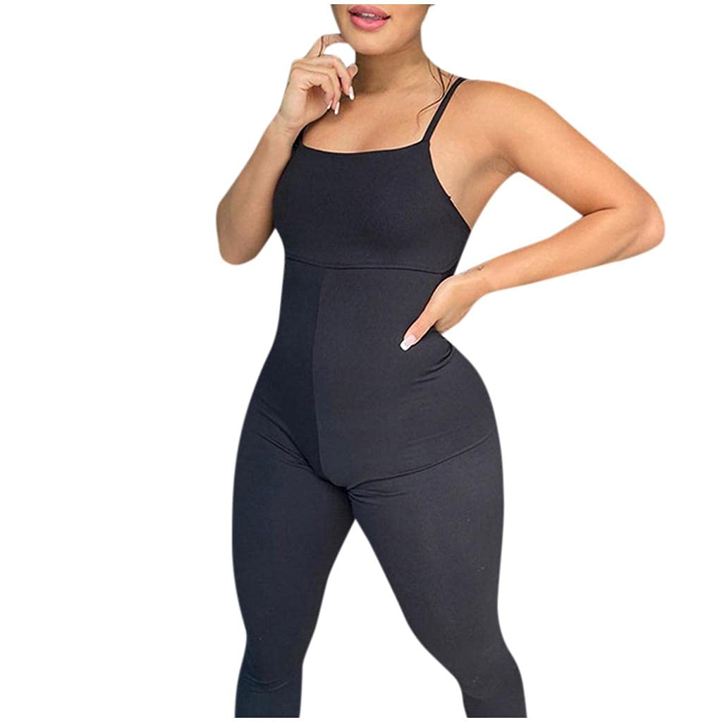 SDCSQ Black Seamless Leggings for Women - Sexy Sling Open Back Yoga Jumpsuit, Workout Tight Gym Pants for Yoga, Running & Fitness