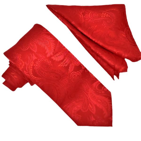 Stylish Red Paisley Tie and Pocket Square Set for Men - Perfect for Weddings, Prom & Formal Events | Premium Silk Accessories