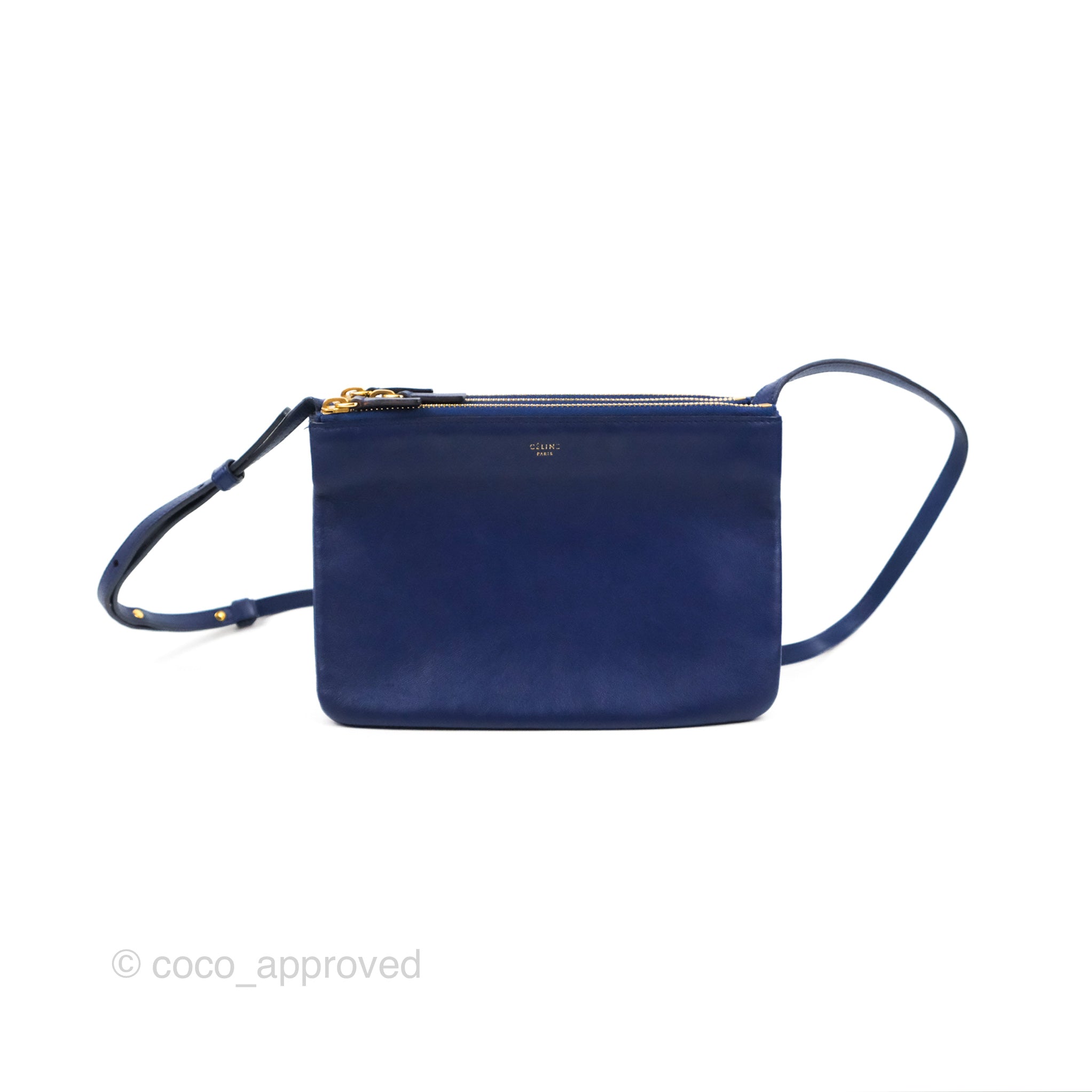 Celine Small Trio Crossbody Bag in Dark Blue Lambskin Leather with Gold Hardware - Perfect for Everyday Use, Travel & Date Nights