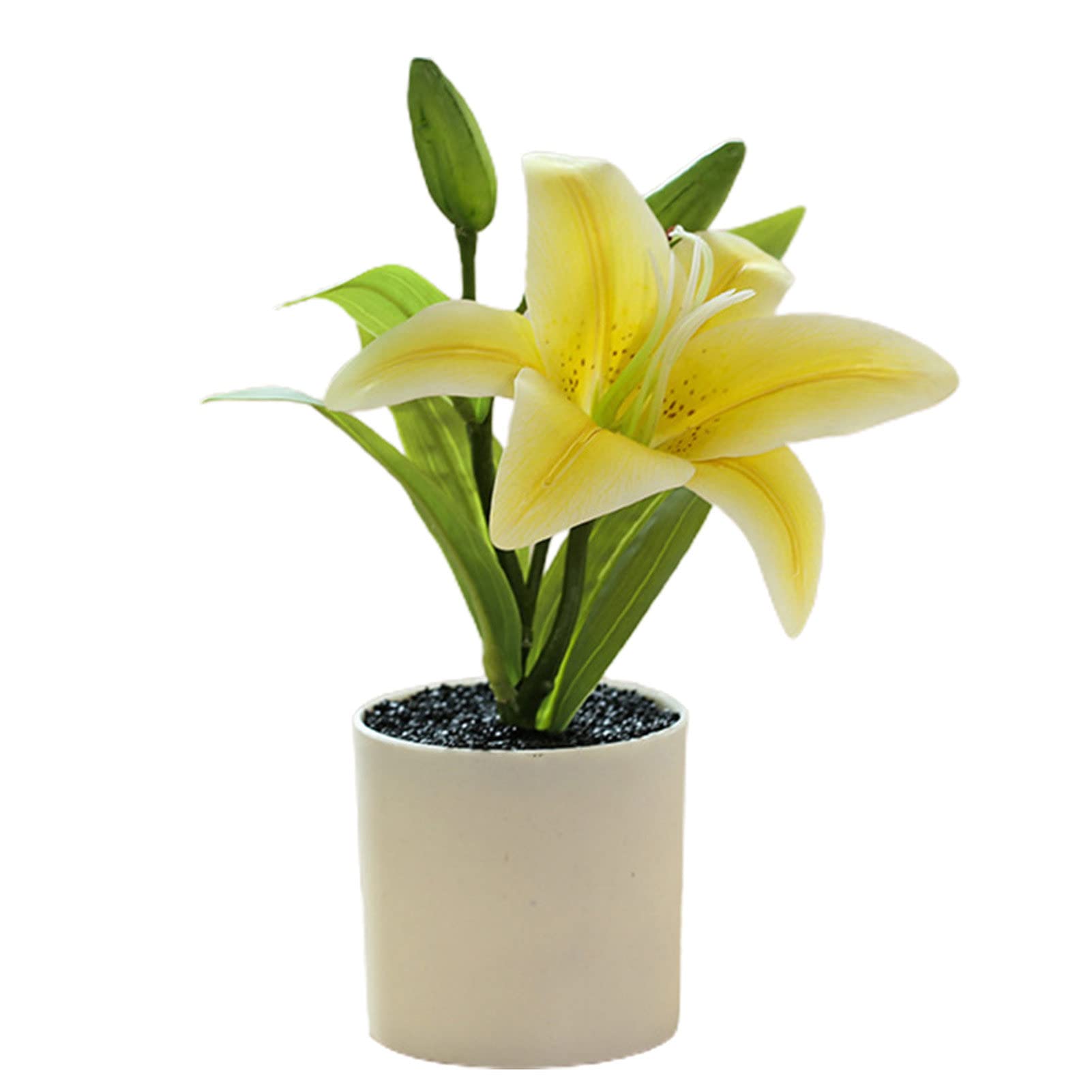 Realistic Fake Lily Bonsai Plant - Easy Care Plastic Artificial Flowers in Pot for Home Decor, Office Desk, Wedding Centerpiece - Anti-Deform & Low Maintenance Indoor Potted Plant