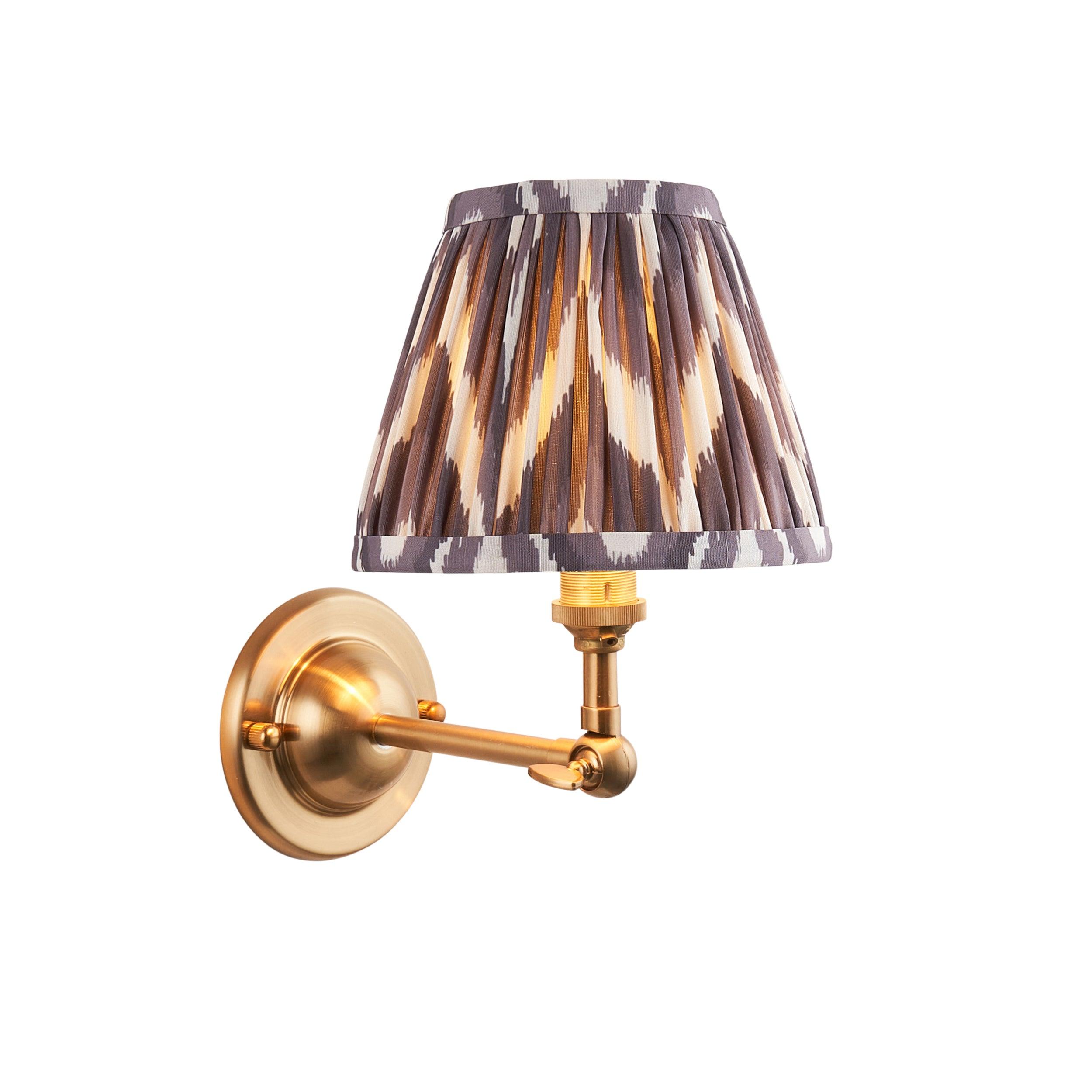 Vintage Dome Wing Brass Wall Light with 16cm Pearl Grey Zigzag Shade - Perfect for Bedroom, Living Room, and Hallway Lighting