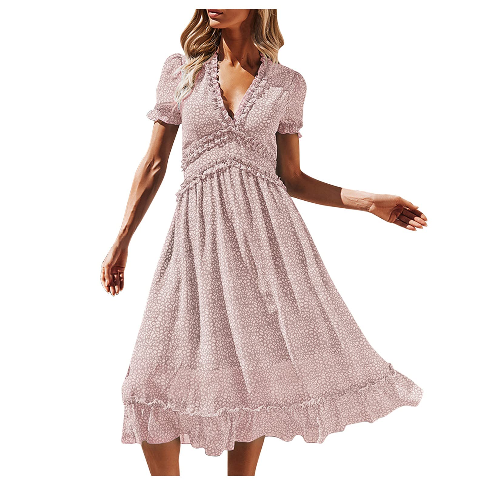 Women's Floral Print V-Neck Short Sleeve Summer Dress - Casual A-Line Skirt for Beach, Vacation & Daily Wear