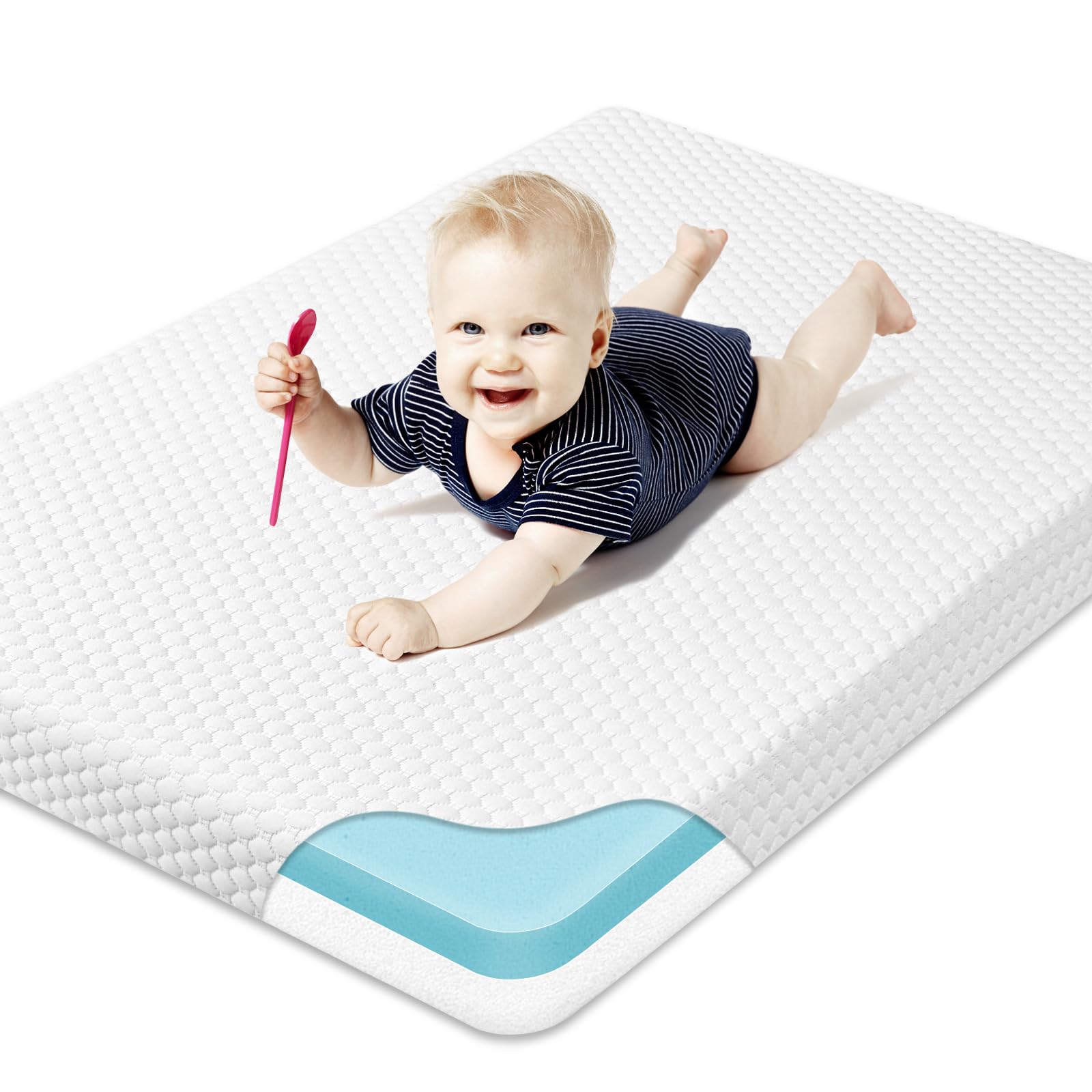 Dual-Sided Memory Foam Pack and Play Mattress Pad - 38x26 Inch Portable Mini Crib Mattress with Washable Cover - Soft & Supportive for Baby's Comfort - Perfect for Travel, Daycare & Home Use (White)