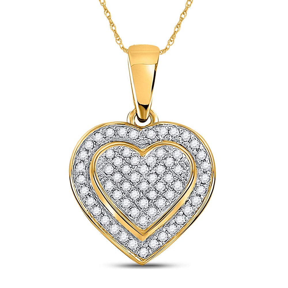 10Kt Yellow Gold Women's Round Diamond Heart Pendant Necklace - 1/4 Cttw Diamond Jewelry for Valentine's Day, Anniversary & Romantic Gifts