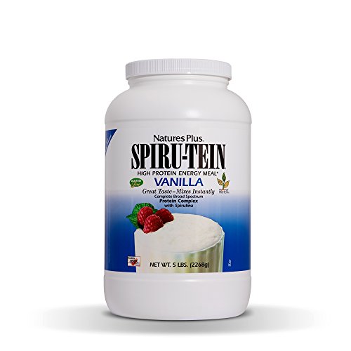 NaturesPlus SPIRU-TEIN Vanilla Protein Shake - 5 lbs Plant-Based Spirulina Protein Powder | Vegan Meal Replacement with Vitamins & Minerals for Energy | Gluten-Free, Vegetarian (67 Servings) - Perfect for Post-Workout Recovery & Healthy Weight Management