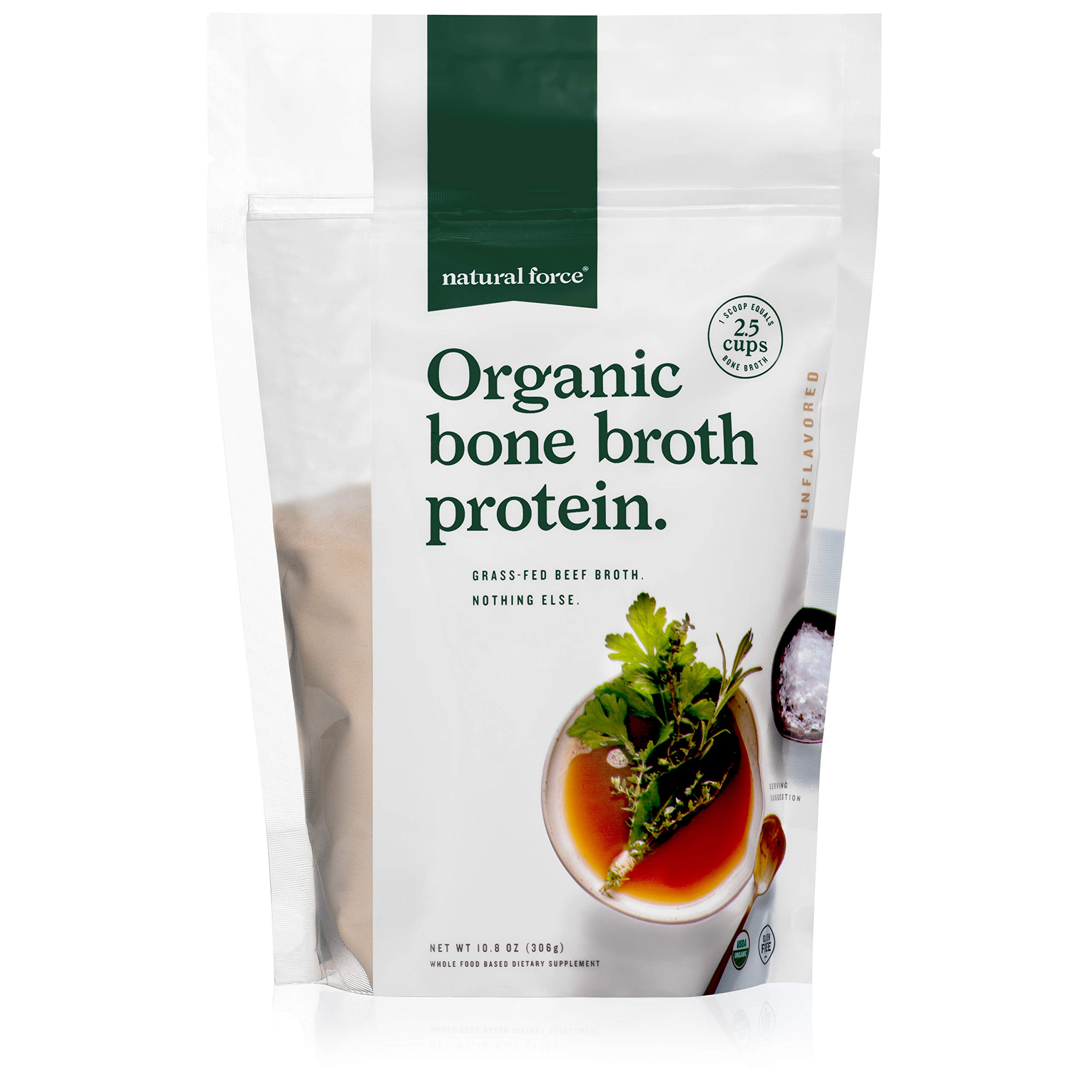 Pure Organic Bone Broth Protein Powder - Grass-Fed, Keto Certified with Types I, II & III Collagen | Unflavored Supplement for Soups, Cooking & Healthy Lifestyle | 10.8 oz