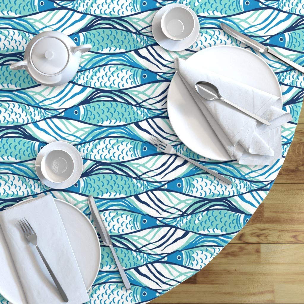 Custom Fish Aqua Nautical Beach Tablecloth - 90