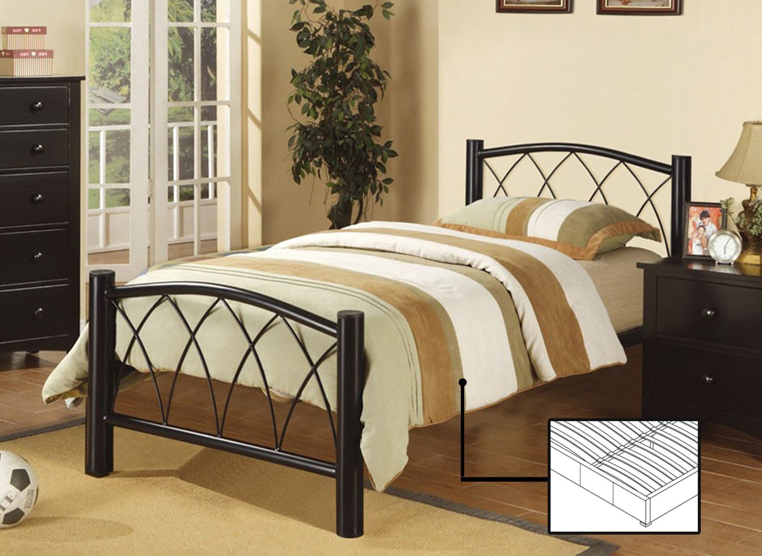 Black Metal Platform Bed with Criss Cross Design - Modern Minimalist Bed Frame for Bedroom, Guest Room, Dorm - Sturdy & Stylish Support for Mattress