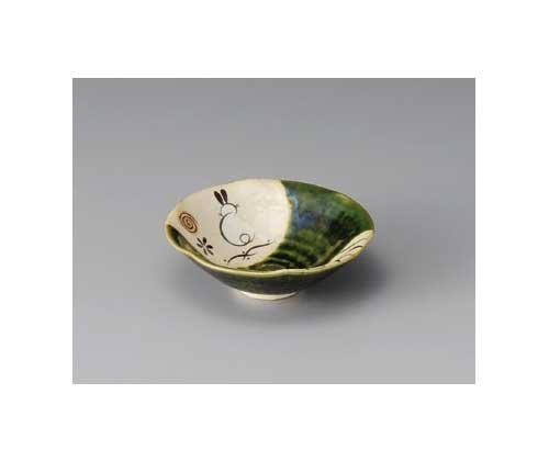 Oribe Usagi Flower Shape 14cm Small Bowl - Handmade Japanese Pottery for Tea Ceremony, Dessert & Home Decor