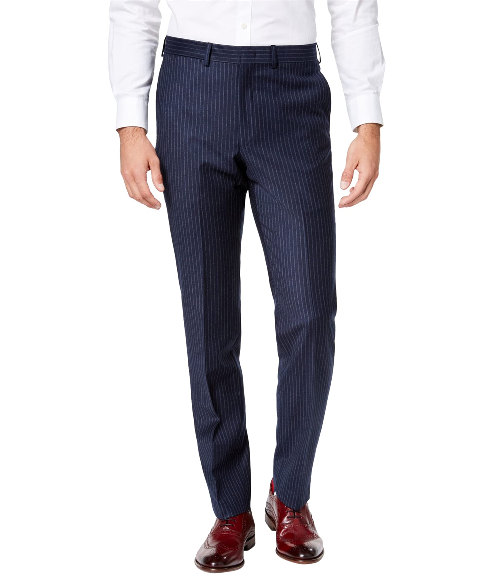 DKNY Men's Classic Pinstripe Dress Pants - Slim Fit Formal Office Slacks for Business & Wedding Attire - Premium Wool Blend Dress Trousers for Professional Workwear & Special Occasions