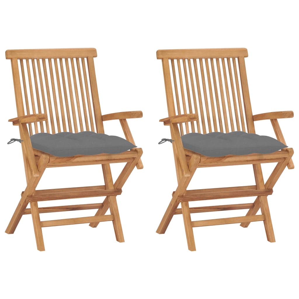 FAMIROSA 2-Piece Patio Chairs Set with Gray Cushions - Solid Teak Wood Outdoor Furniture (37 lbs) - Perfect for Garden, Poolside & Backyard Relaxation