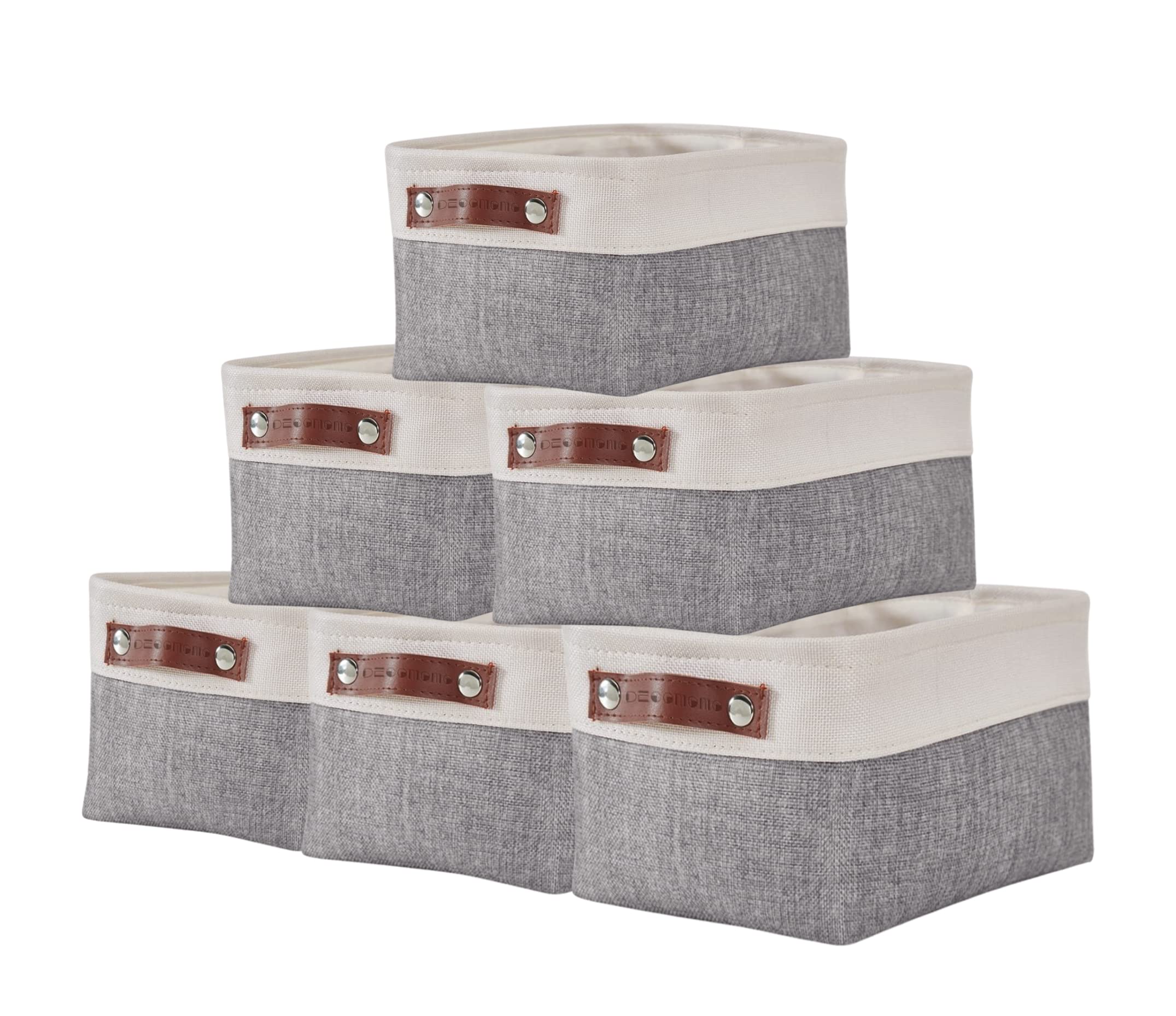 DECOMOMO Small Storage Baskets 6-Pack - Grey & White Fabric Organizer Bins for Shelves, Linen Closet, Bathroom & Nursery - Perfect for Baby Clothes, Home Decor & Gift Giving