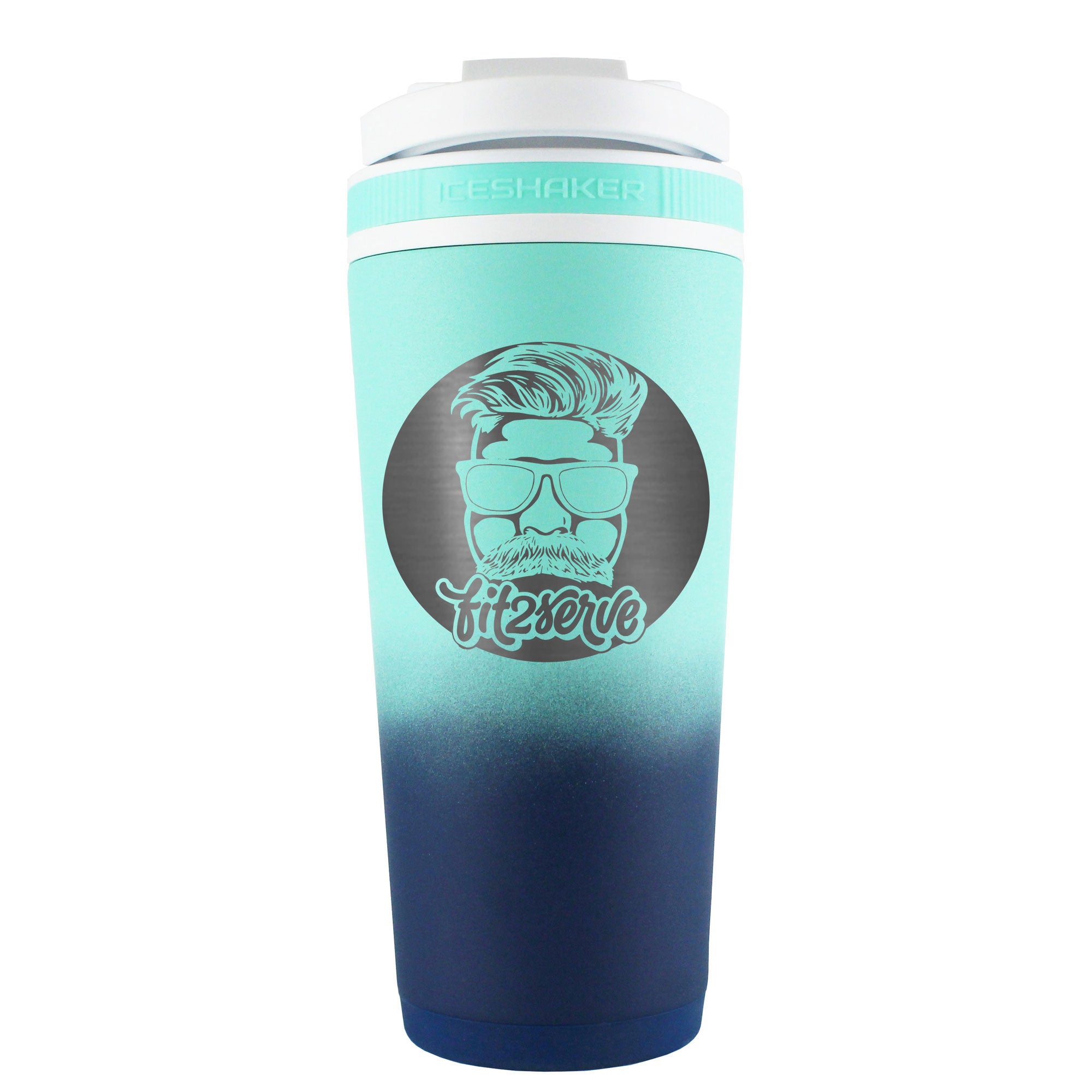 FIT2SERVE 26oz Protein Shaker Bottle with Lid - Navy Mint Ombre Gradient Design - Perfect for Gym, Workouts, and Post-Workout Recovery