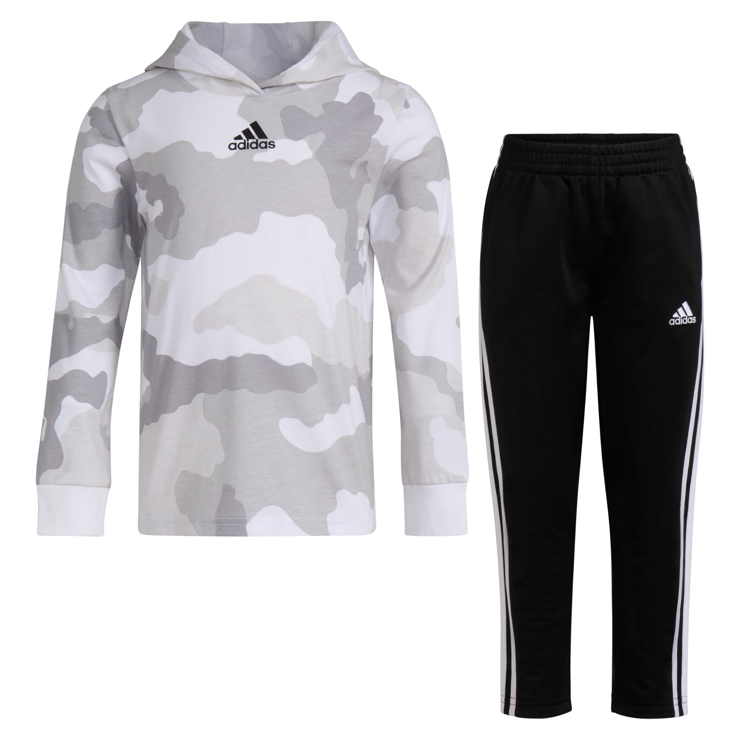 Adidas Boys Long Sleeve Camo Fleece Hooded Pullover Set - Warm Winter Outfit for Kids, Perfect for Outdoor Activities, School & Casual Wear
