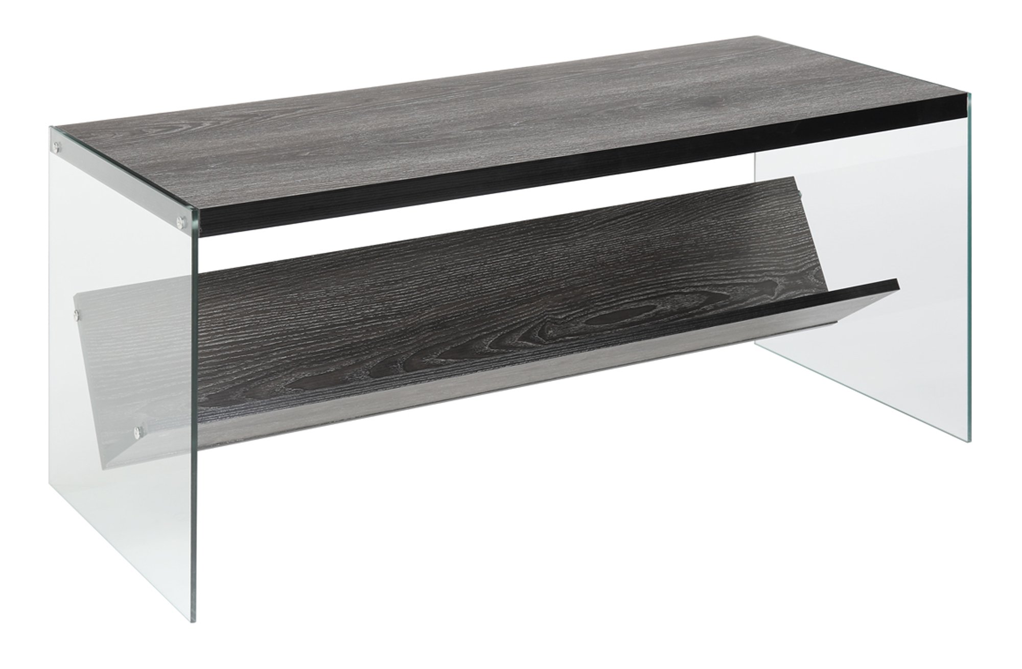 Modern Glass Coffee Table with Storage Shelf - Contemporary Weathered Gray Design for Living Room & Family Room | Stylish & Functional Home Decor for Small Spaces, Apartments & Offices