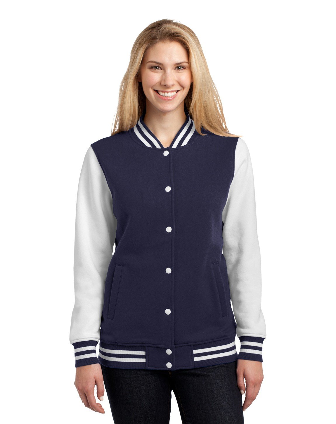 Sport Tek Women's Fleece Letterman Jacket - Soft & Comfortable Varsity Style Pullover for Casual Wear, Workout & Outdoor Activities