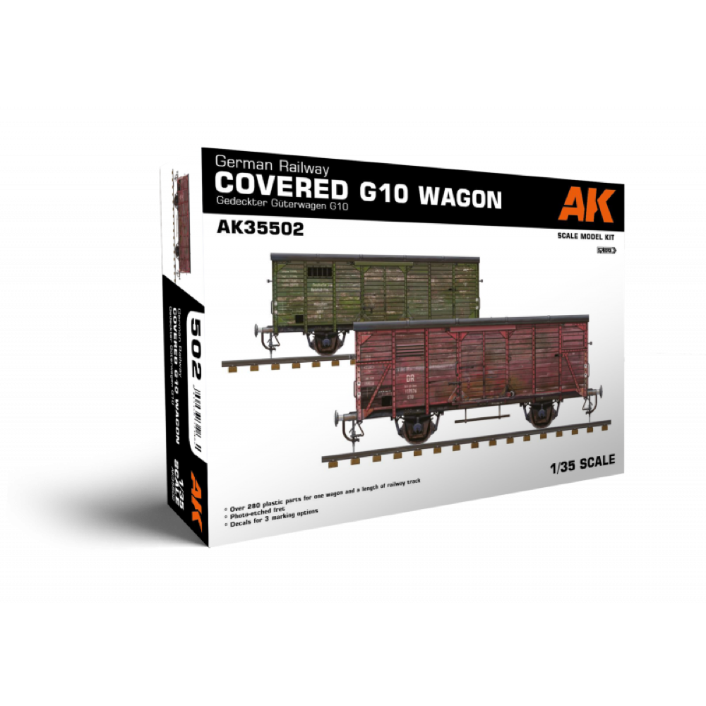 AK Interactive 35502 1/35 Scale German Railway Covered G10 Wagon Model Kit - Perfect for WWII Military Train Dioramas & Historical Model Railroad Displays