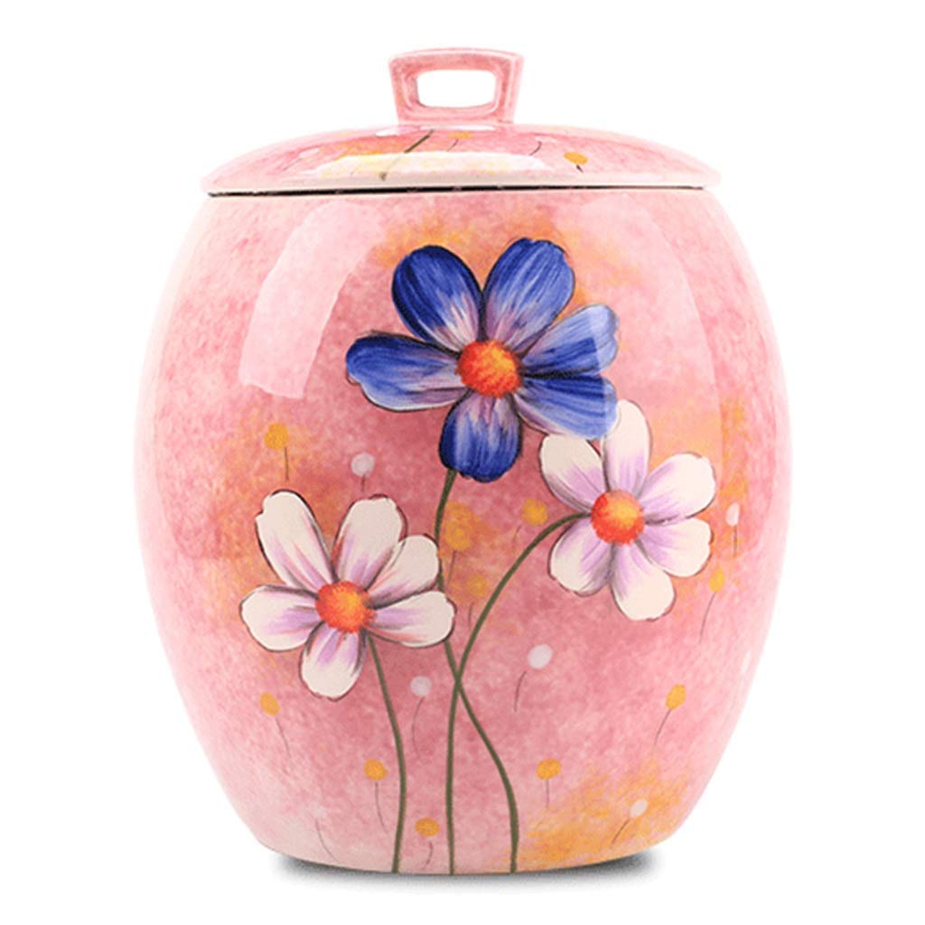 Airtight Ceramic Food Storage Containers with Lids - 2.5L/5L/10L Large Flour, Sugar, Cereal & Snack Jars - Rustic Floral Design Kitchen & Pantry Organizers - Perfect for Baking, Meal Prep & Home Decor (Pink)