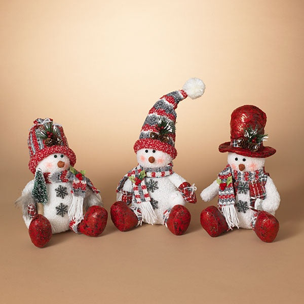 11-Inch Plush Holiday Sitting Snowman Figurine - Festive Christmas Decor for Home, Office & Gift Giving
