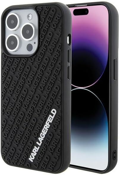 Karl Lagerfeld 3D Rubber Multi Logo iPhone 15 Pro Case (6.1 Inch) - Stylish Black Phone Cover for Women & Men | Perfect for Work, Travel & Everyday Protection - KLHCP15L3DMKRLK