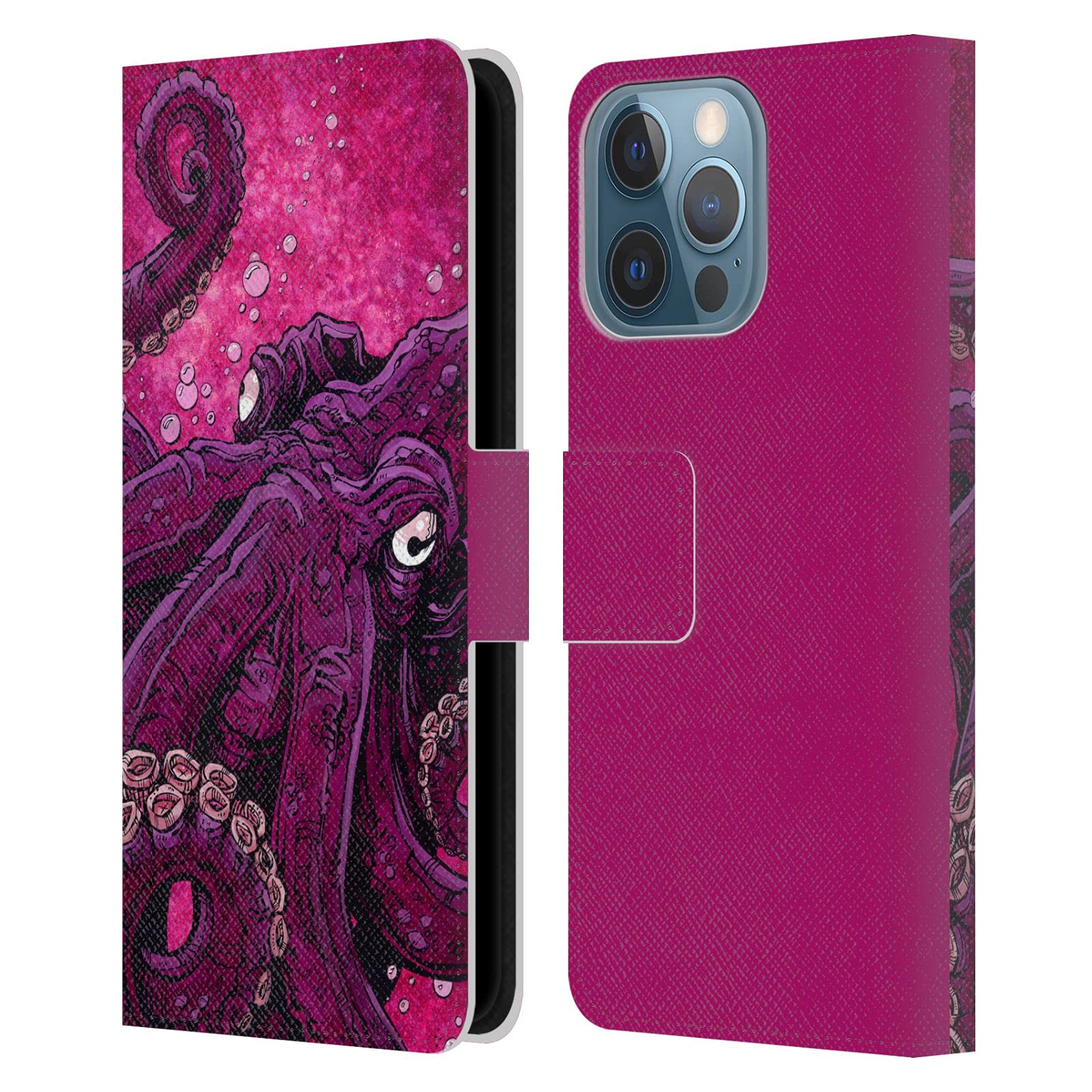 David Lozeau Octopus Squid Grunge Leather Book Wallet Case for iPhone 13 Pro – Artistic Protective Cover with Card Slots for Daily Use & Travel