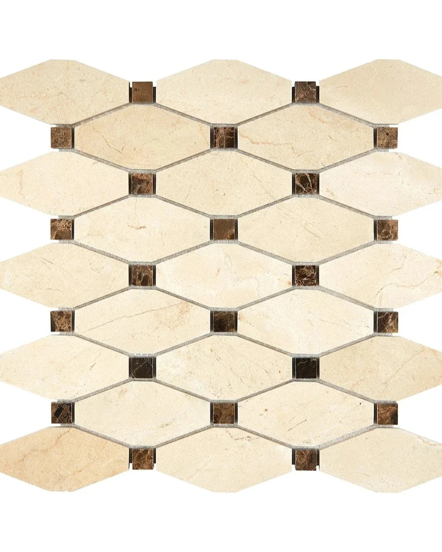 Premium Crema Marfil Marble Elongated Hexagon Mosaic Tile - Natural Stone Wall & Floor Tile for Bathroom, Kitchen Backsplash, and Shower Surround