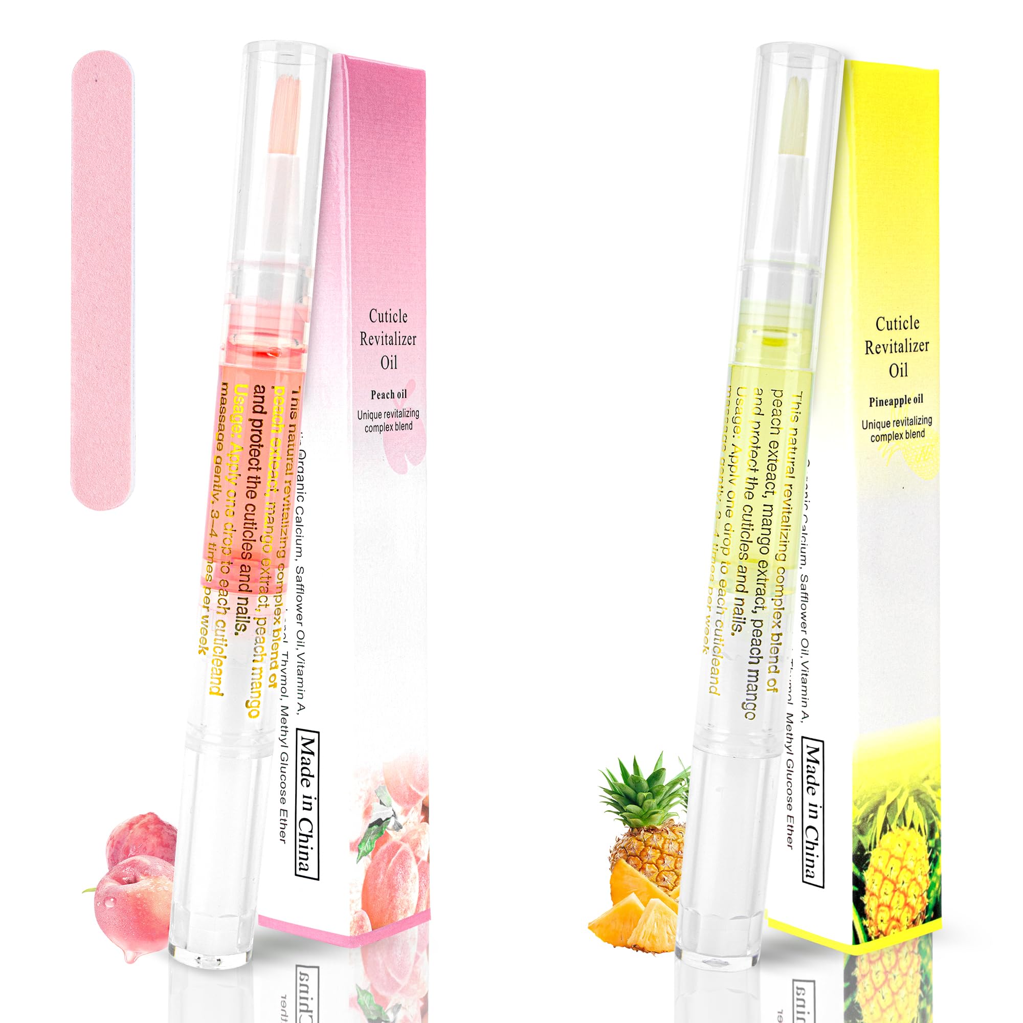 2PCS Cuticle Oil Pen for Nails - Nail Care Oil with Nail File | Pineapple & Peach Flavor | Prevents Dryness, Cracking & Hangnails | Deep Nourishment for Healthy Cuticles | Perfect for Manicures, Pedicures & At-Home Nail Care