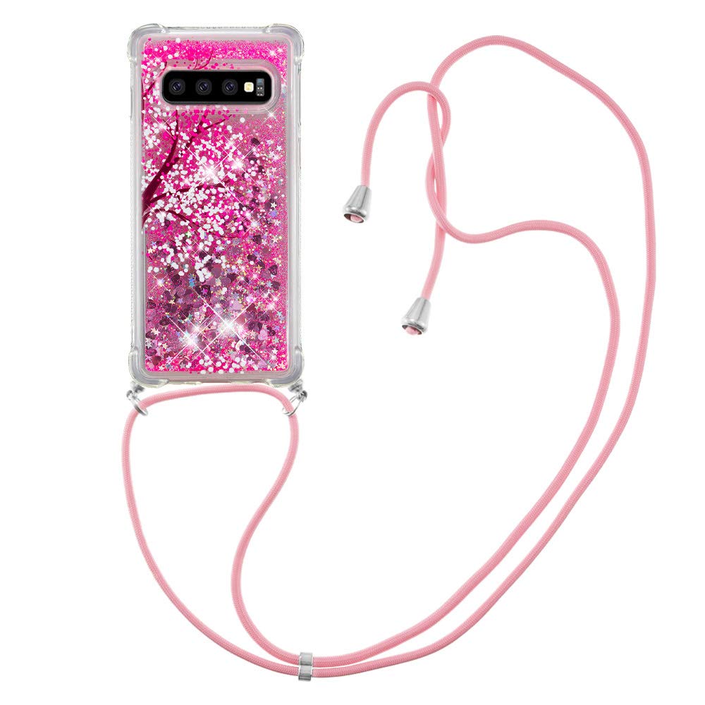 Shockproof Silicone Lanyard Case for Samsung Galaxy S10+ Plus - Adjustable Neck Strap & Crossbody Phone Cover with TPU Protection [Liquid Cherry Color] - Perfect for Outdoor Activities, Travel, and Hands-Free Convenience