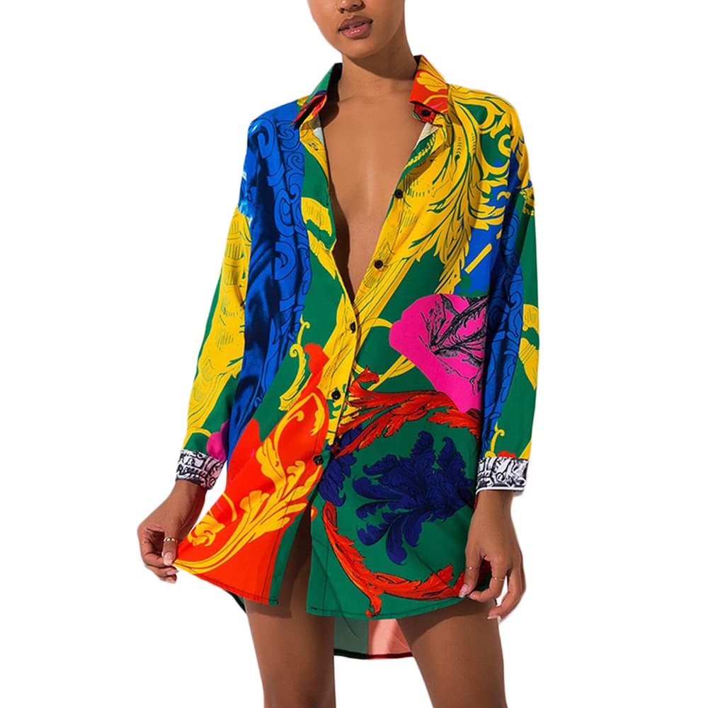 Stylish Women's Button-Down Shirt Dress - Floral Print Sexy Mini Dress for Casual & Party Wear | Perfect for Date Nights, Office Outfits & Summer Vacations