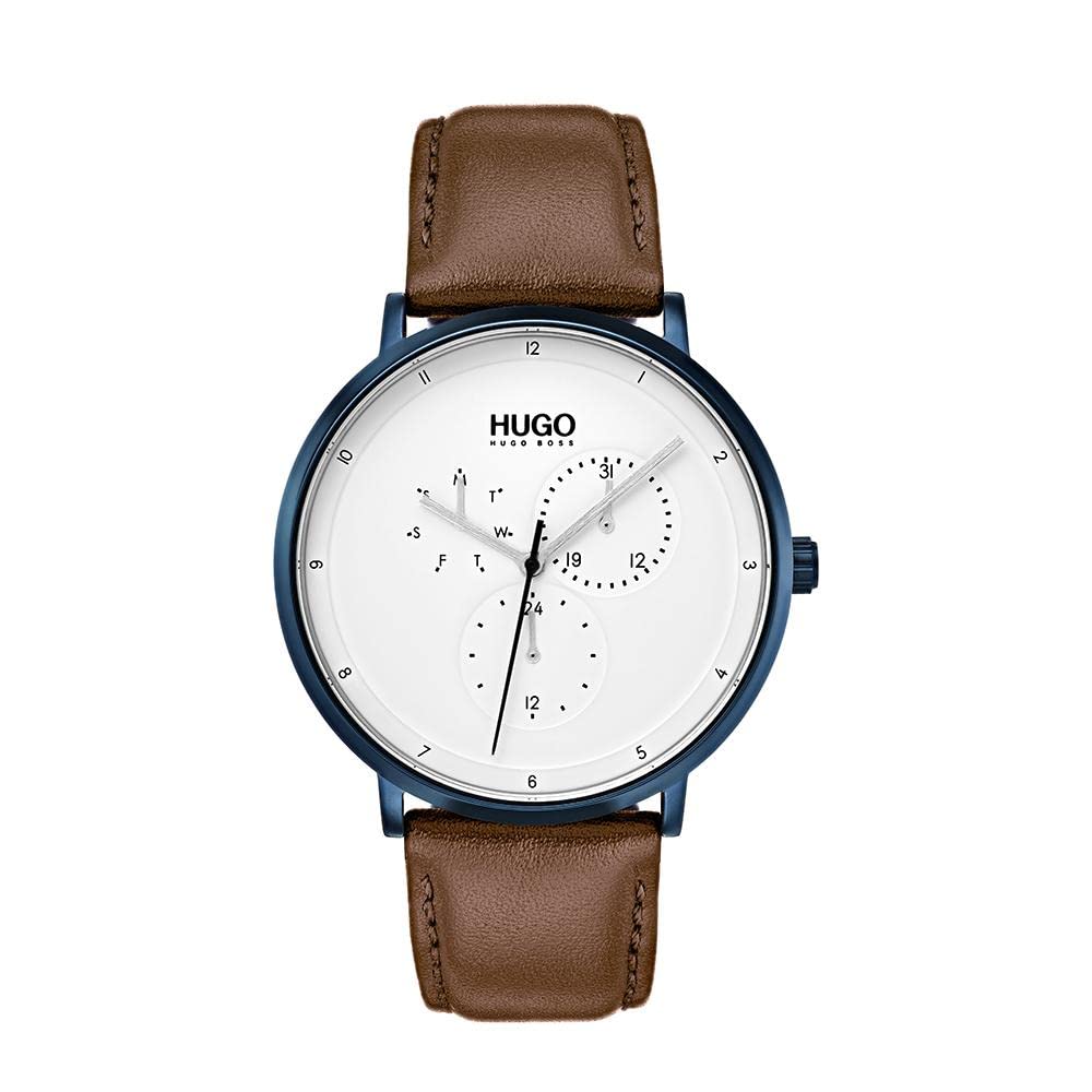 HUGO Men's Analog Quartz Watch with Light Brown Leather Strap - Classic Casual & Dress Watch for Business, Office, and Everyday Wear - Model 1530008