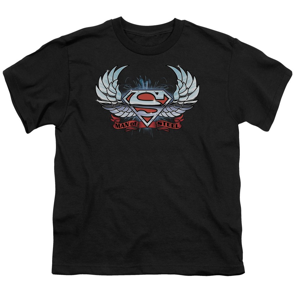 Superman Chrome Wings Shield Unisex Youth T-Shirt - Cool Graphic Tee for Kids & Teens - Perfect for Cosplay, Comic Con & Superhero Fans